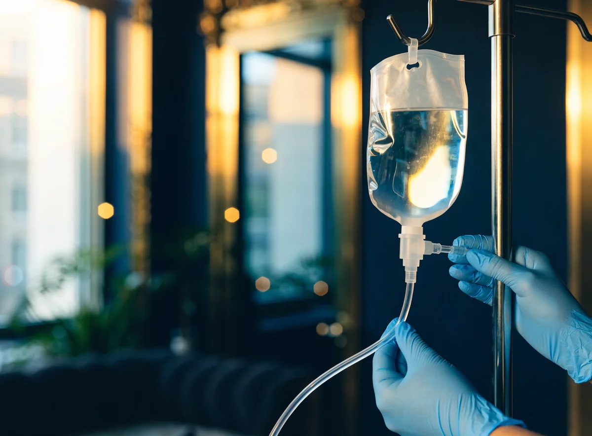A vitamin drip being prepared at VITDRIP